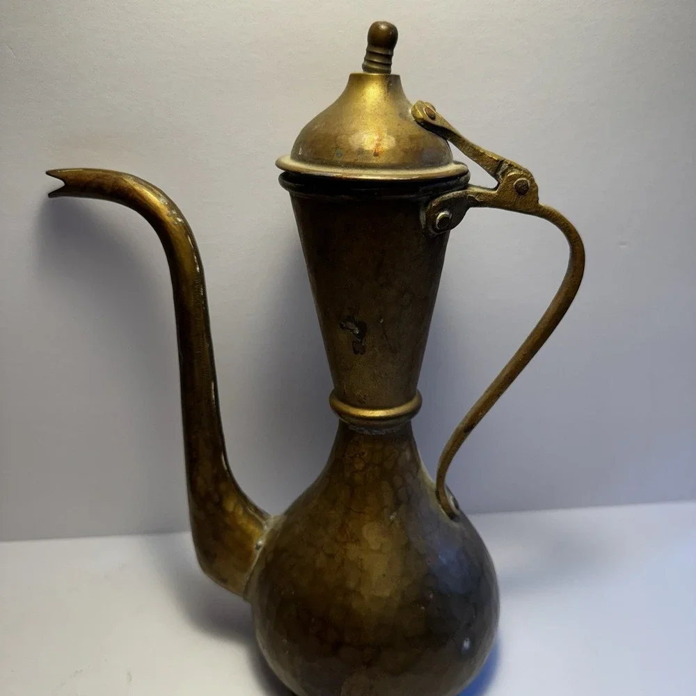 Vintage Turkish Middle East Copper Hand Made Coffee Teapot Pitcher Decoration